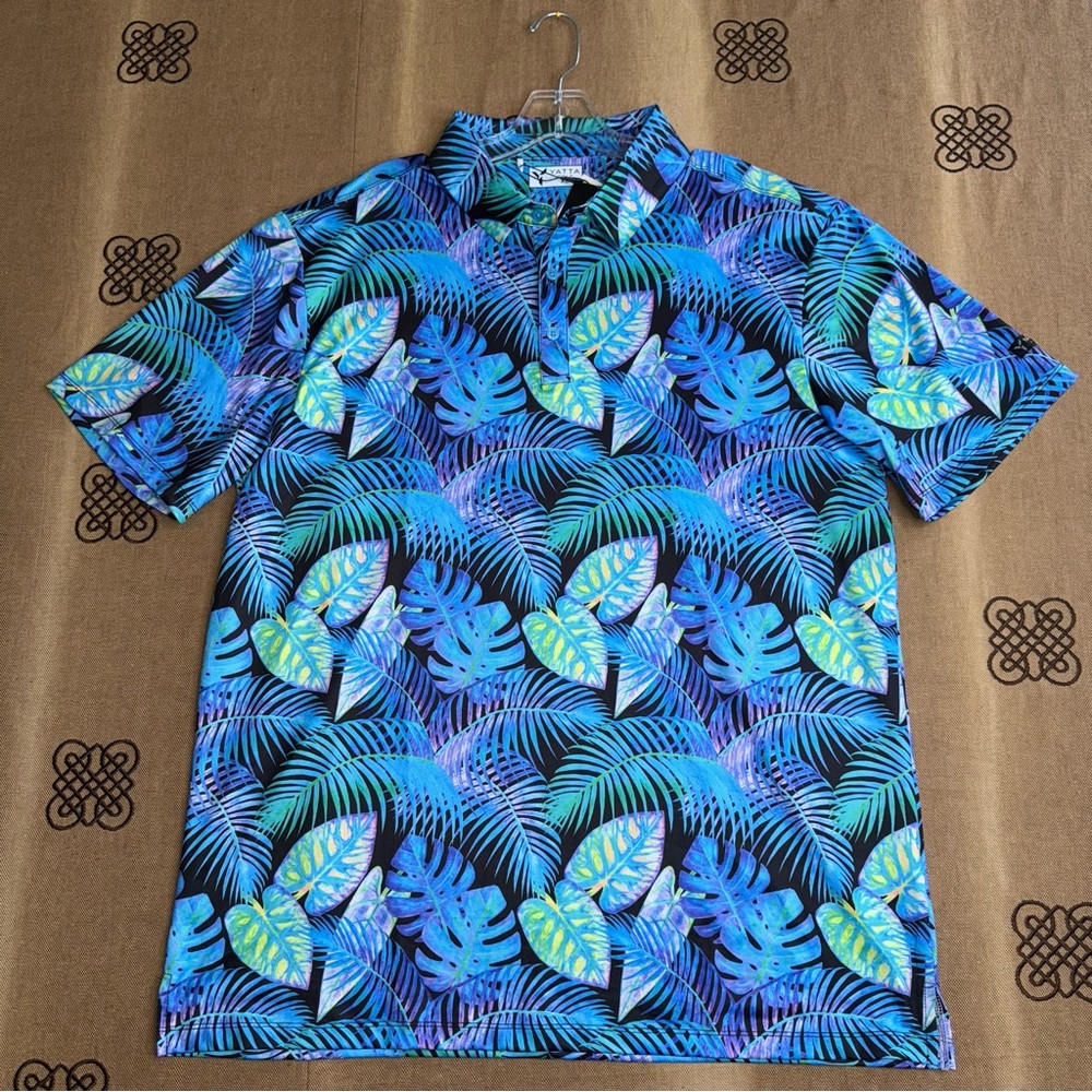 YATTA Golf NWT! Men'S Polo Shirt In Jungle Floral Party In Blue/Green/Black